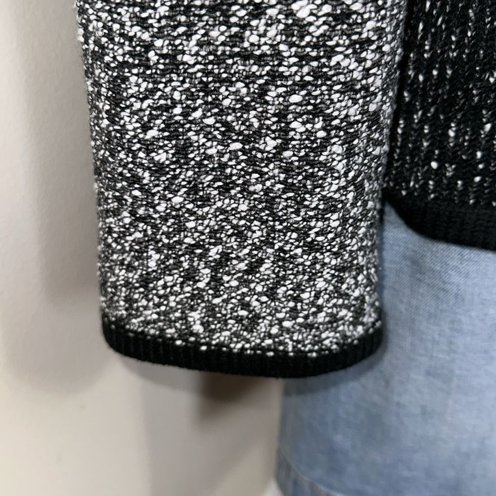 KL XL Two Tone Marbled Black White Boucle Cotton Blend Knit Button Front Jacket - Picture 5 of 15